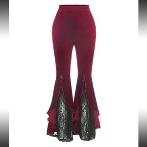 Burgundy Velvet Curtain Flare Pants💋